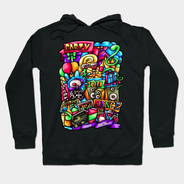 Party Doodle Illustration Hoodie by Kincrevstudio